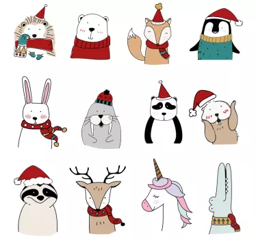 Eläimet nauttivat joulusta Ikkunatarra - Tenstickers