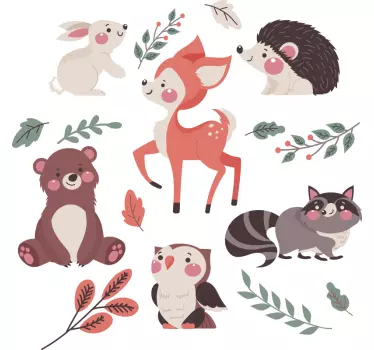 Syksyn metsäeläimet seinätarra lastenhuone - Tenstickers