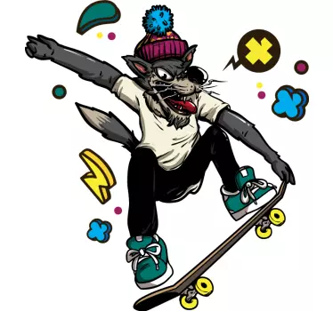 Skateboardaava susihahmo kissatarra ja koiratarra - Tenstickers