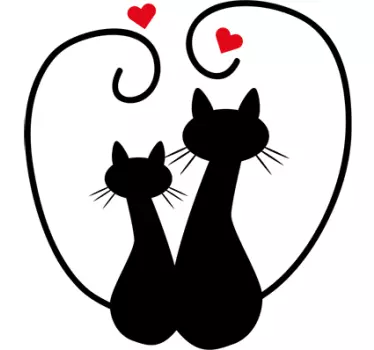 Kissan siluetit ja sydämen seinä tarra - Tenstickers