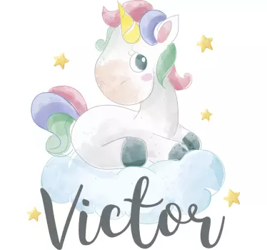 Vesiväri yksisarvinen pilvien kanssa Eläinsenätarrat - Tenstickers