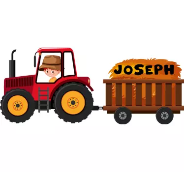 Punainen traktori nimeltä poika lelutarra - Tenstickers