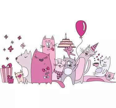 Lasten kissa vaaleanpunainen kissa juhla seinä tarra - Tenstickers