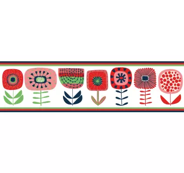 Isot punaiset kukat helmassa koristereunus seinätarra - Tenstickers