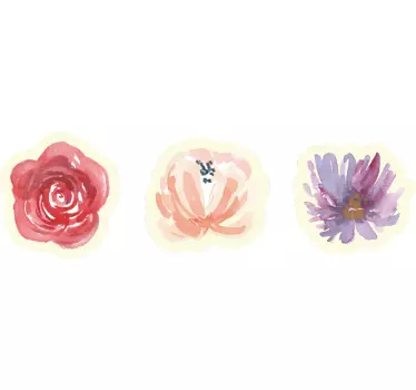 Kukkavesiväri design koristereunus tarra - Tenstickers