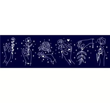 Elegant käsin piirretyt kukat koristereunus tarra - Tenstickers