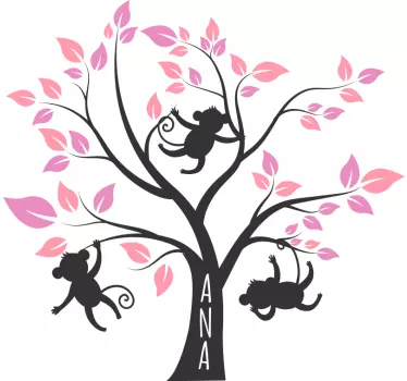 Mukautettavat puumonkeyt seinätarra lastenhuone - Tenstickers