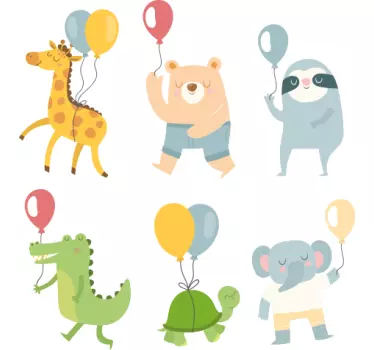 Viidakon eläimet ja ilmapallot Villieläintarrat - Tenstickers