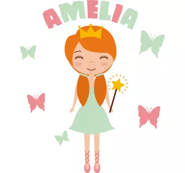 Onnellinen prinsessa perhosilla lastenhuoneen seinätarrat - Tenstickers