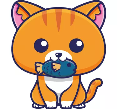 Söpö kissa kala kädessä kissatarra ja koiratarra - Tenstickers