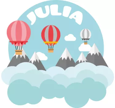 Harmaat ja vaaleanpunaiset vuoret ja ilmapallot kuvitus seinätarr - Tenstickers