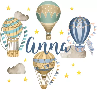 Siniset ilmapallot tähdillä kuvitus seinätarra - Tenstickers