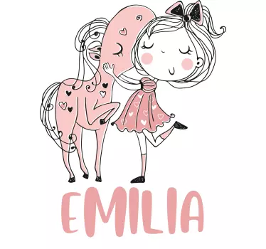 Prinsessa vaaleanpunaisella mekolla ja hevosella kuvitus seinätar - Tenstickers