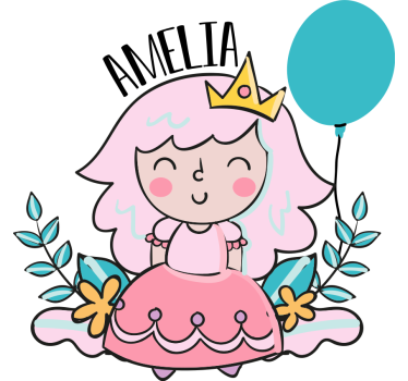Vaaleanpunainen keiju prinsessa ilmapalloilla lastenhuoneen seinä - Tenstickers