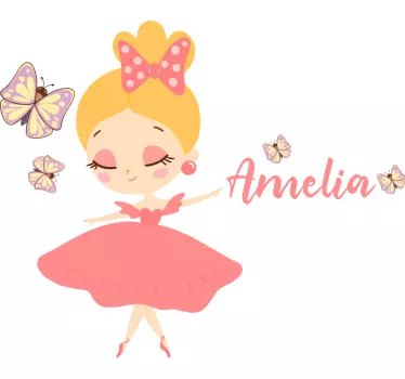 Ballettyttö nimellä seinätarra lastenhuone - Tenstickers