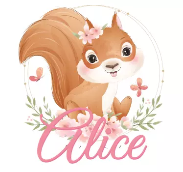 Lahjakas orava nimellä seinätarra lastenhuone - Tenstickers