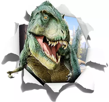 T-Rex läpi seinän 3D seinätarra - Tenstickers