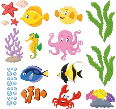 Sarjakuva kalat kylpyhuone sisustustarra - Tenstickers