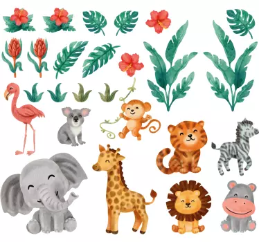 Söpöjä safarieläimiä lastenhuone seinätarra - Tenstickers