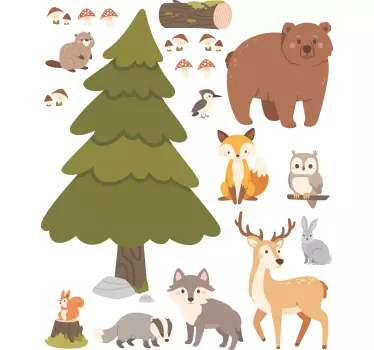Metsän eläimet lastenhuone seinätarra - Tenstickers