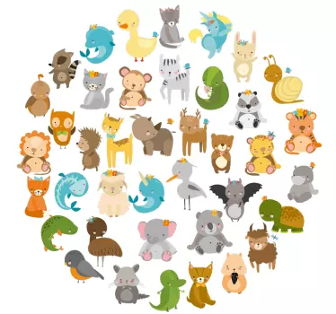 Eläintarhaeläinten pyöreä seinä tarra - Tenstickers