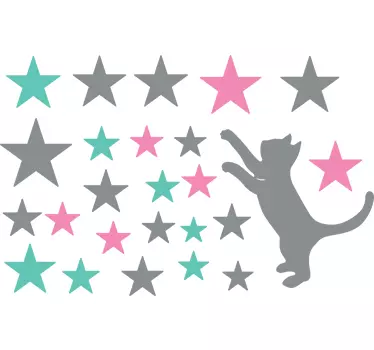 Kissa leikkimässä tähdillä eläintarra - Tenstickers