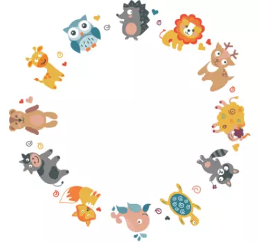 Lapset eläin ympyrä seinä tarra - Tenstickers