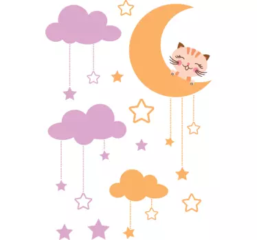 Lasten kuu, kissanpentu ja taivas seinätarra - Tenstickers