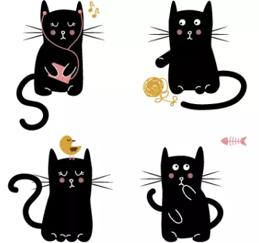 Neljä mustaa kissaa seinätarra - Tenstickers