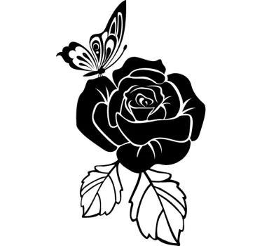 Perhonen ruusu tarra - Tenstickers