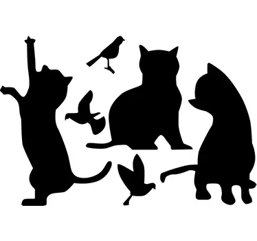 Siluetti kissa & linnut sisustustarra - Tenstickers