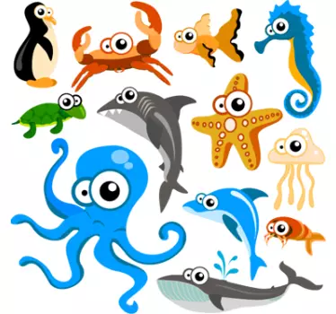 Utelias merieläinten kokoelma lasten tarroja - Tenstickers