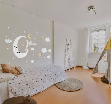 Muokattava kuu ja tähdet lasten nimi seinätarra - Tenstickers