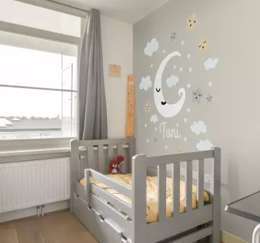 Muokattava kuu ja tähdet lasten nimi seinätarra - Tenstickers