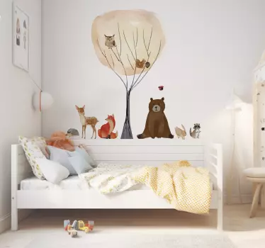 Metsän eläimiä ja lentokone ja puu lasten sisustustarra - Tenstickers