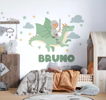 Pieni ritari lohikäärmeellä kuvitelma tarra - Tenstickers