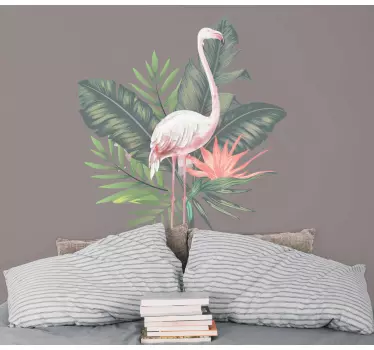 Akvarelli flamingon ja monsteran lehdet lintutarra - Tenstickers