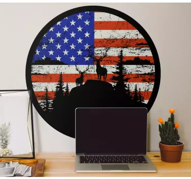 Amerikan lippu vuori siluetti luontotarra - Tenstickers