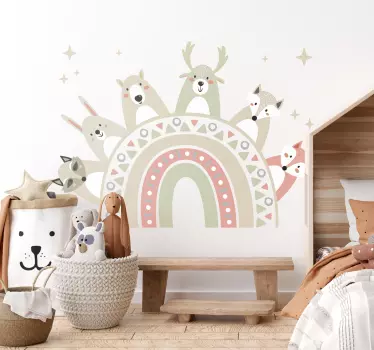 Boho sateenkaari villieläinten kanssa lastenhuone seinätarra - Tenstickers