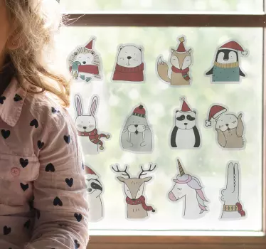 Eläimet nauttivat joulusta Ikkunatarra - Tenstickers
