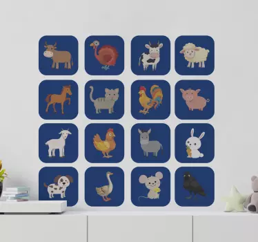 Eri eläimet neliö taustalla maatilaeläintarroja - Tenstickers