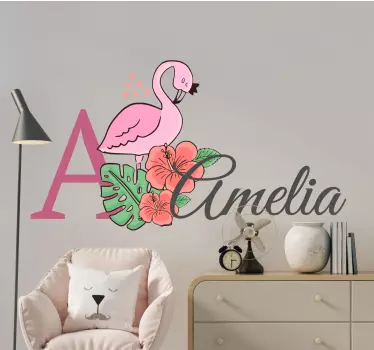 Kukkiva flamingo nimelläsi seinätarra - Tenstickers