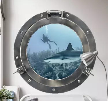 Hai ikkunan läpi kalojen kanssa 3d 3d tarrat - Tenstickers