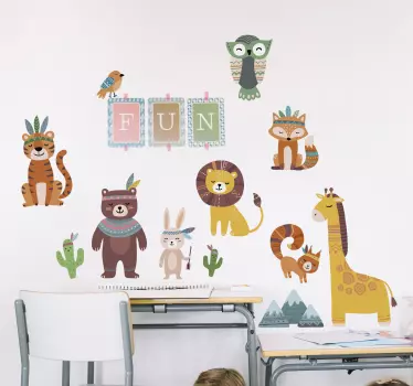 Hauska heimoeläimet kuvitus valokuvatapetti - Tenstickers
