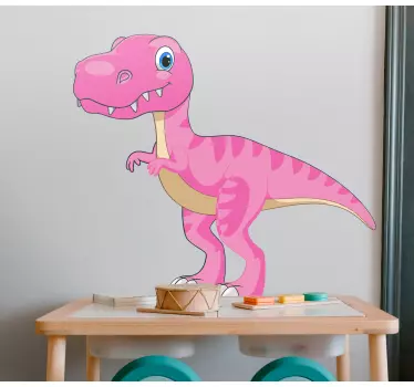 Hauska vaaleanpunainen dinosaurus seisoo jaloilla seinätarra last - Tenstickers