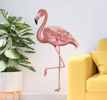 Pinkki lintu seisomassa yhdellä jalalla flamingo tarra - Tenstickers