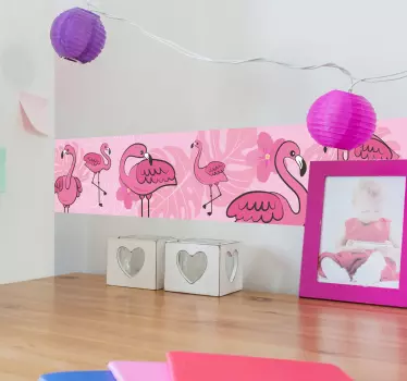 Ihastuttava flamingo kuvio koristereunus tarra - Tenstickers