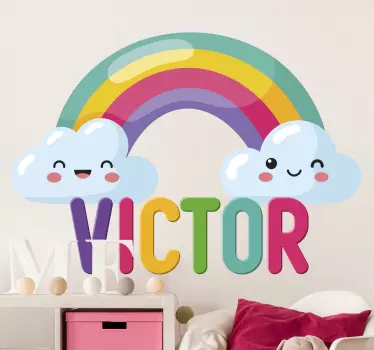 Iloiset sateenkaari pilvet seinätarra lastenhuone - Tenstickers