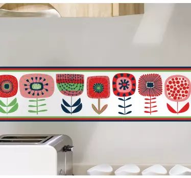 Isot punaiset kukat helmassa koristereunus seinätarra - Tenstickers