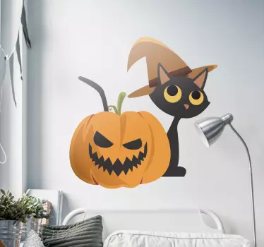 Jack o lyhty ja kissan seinä tarra - Tenstickers